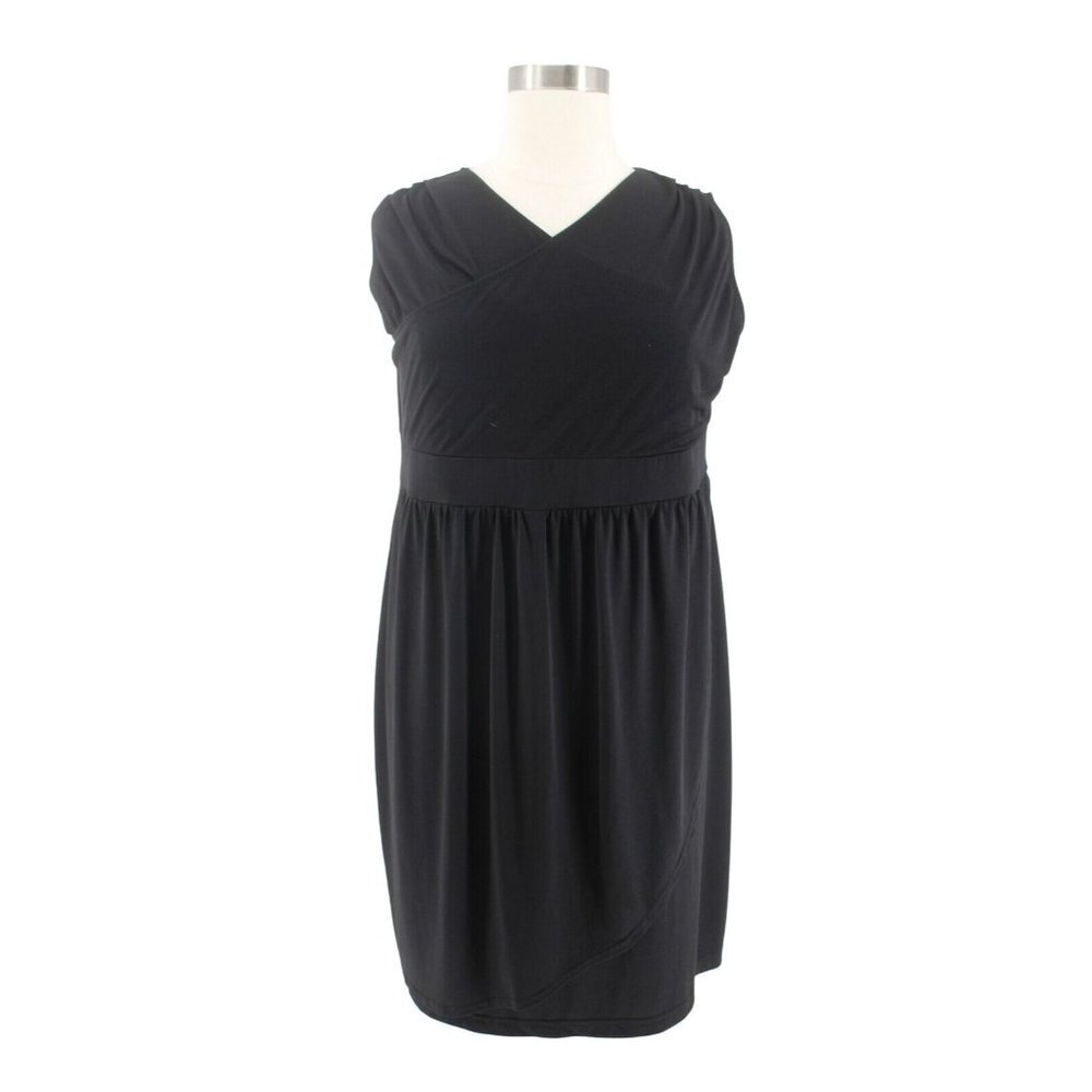 Avenue Black Matte Jersey Knit Sleeveless Faux Wrap Dress Plus Size 18/20